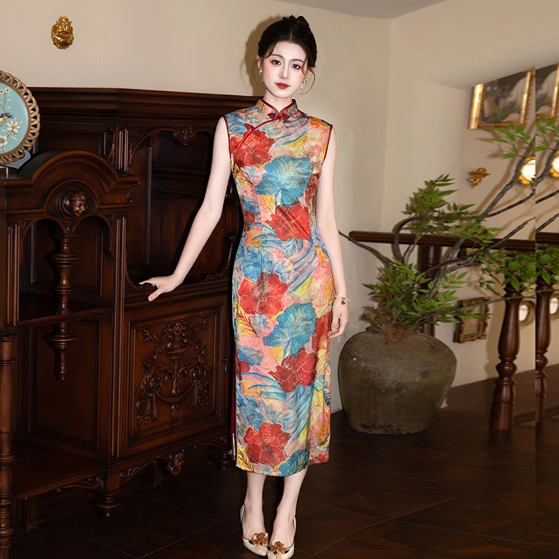 无袖夜上海民国风长款中式旗袍改良年轻款2025新款女复古修身夏季