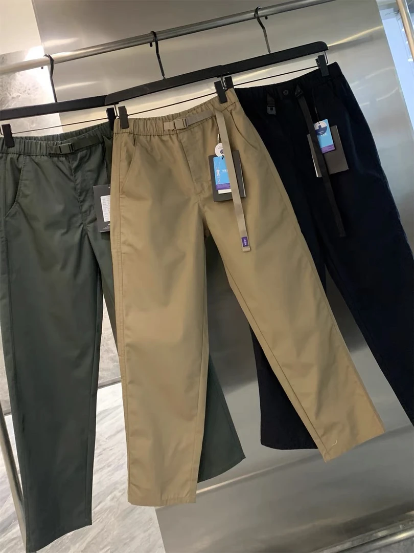 日系紫标工装裤户外机能防风防泼水松紧腰卡扣格纹直筒休闲裤长裤
