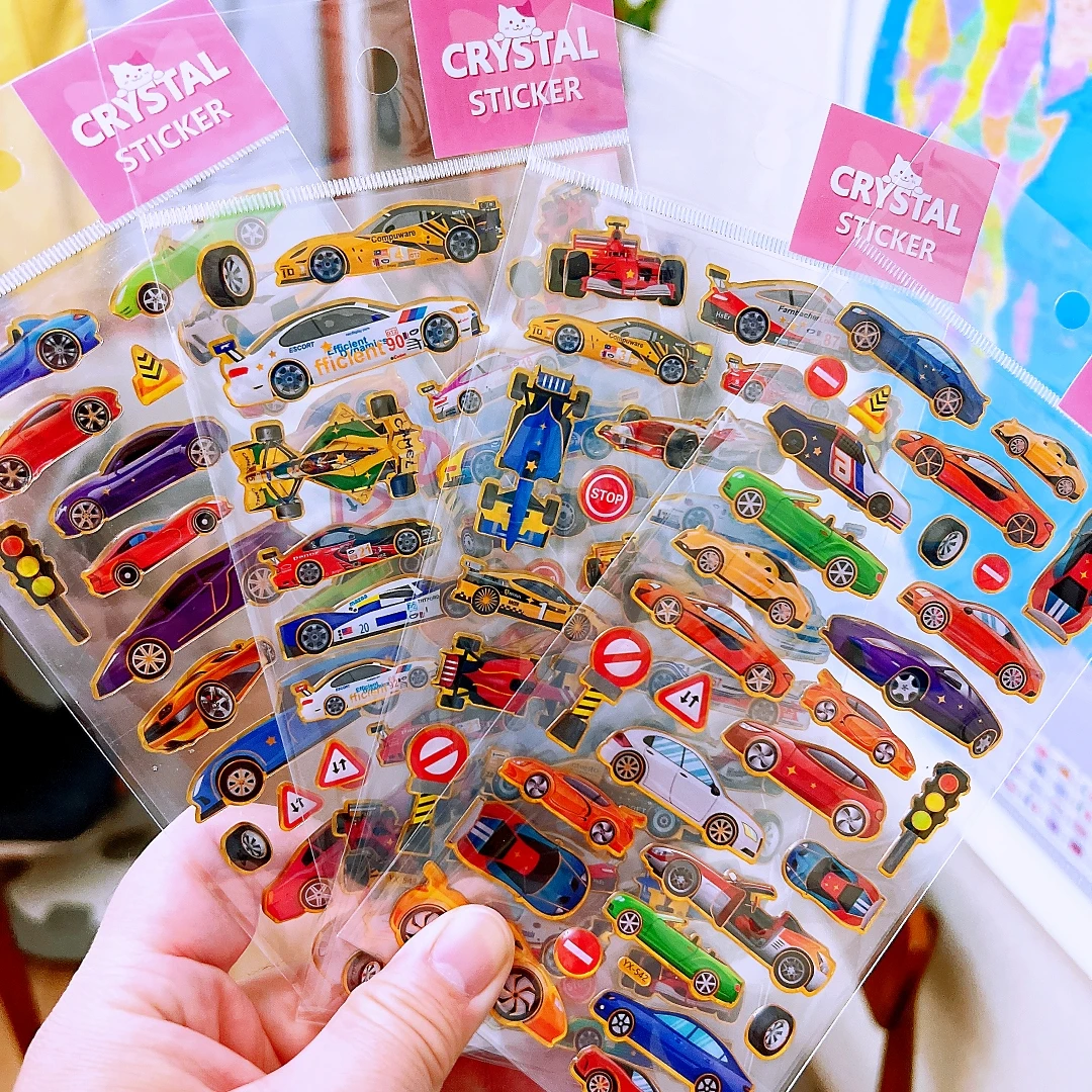 交通工具小汽车立体3D滴胶贴纸亮水晶儿童男孩贴画玩具装饰小粘贴