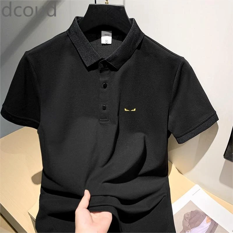 高端夏季欧洲站POLO衫短袖小怪兽刺绣简约商务眼睛翻领百搭上衣服