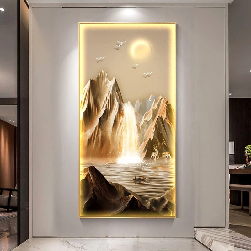 现代奢华风景晶瓷玄关装饰画大气高档走廊入户门过道单副有框铝合