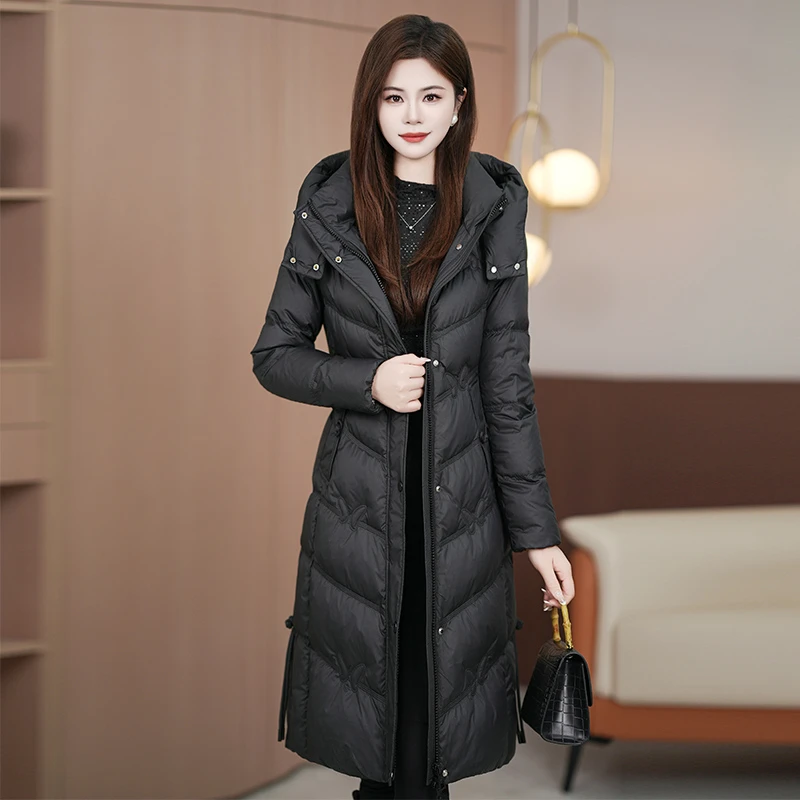 新国标90白鸭绒2025年冬季新爆款女士显瘦时尚百搭中长款羽绒服女