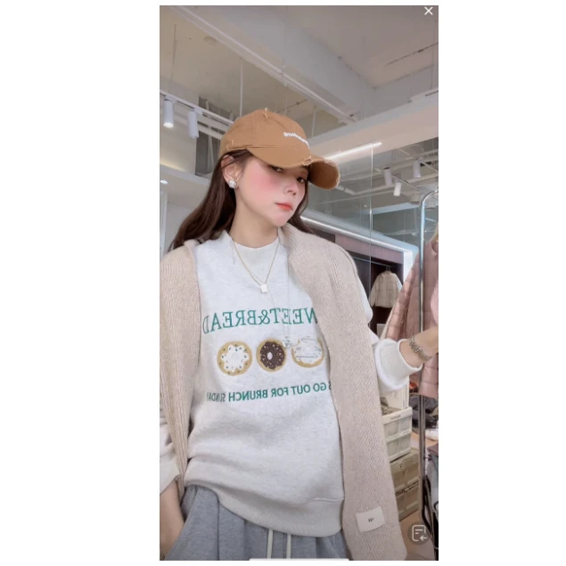 【加绒高货断码清】海盐甜甜圈加绒加厚百搭休闲套头印花套头卫衣