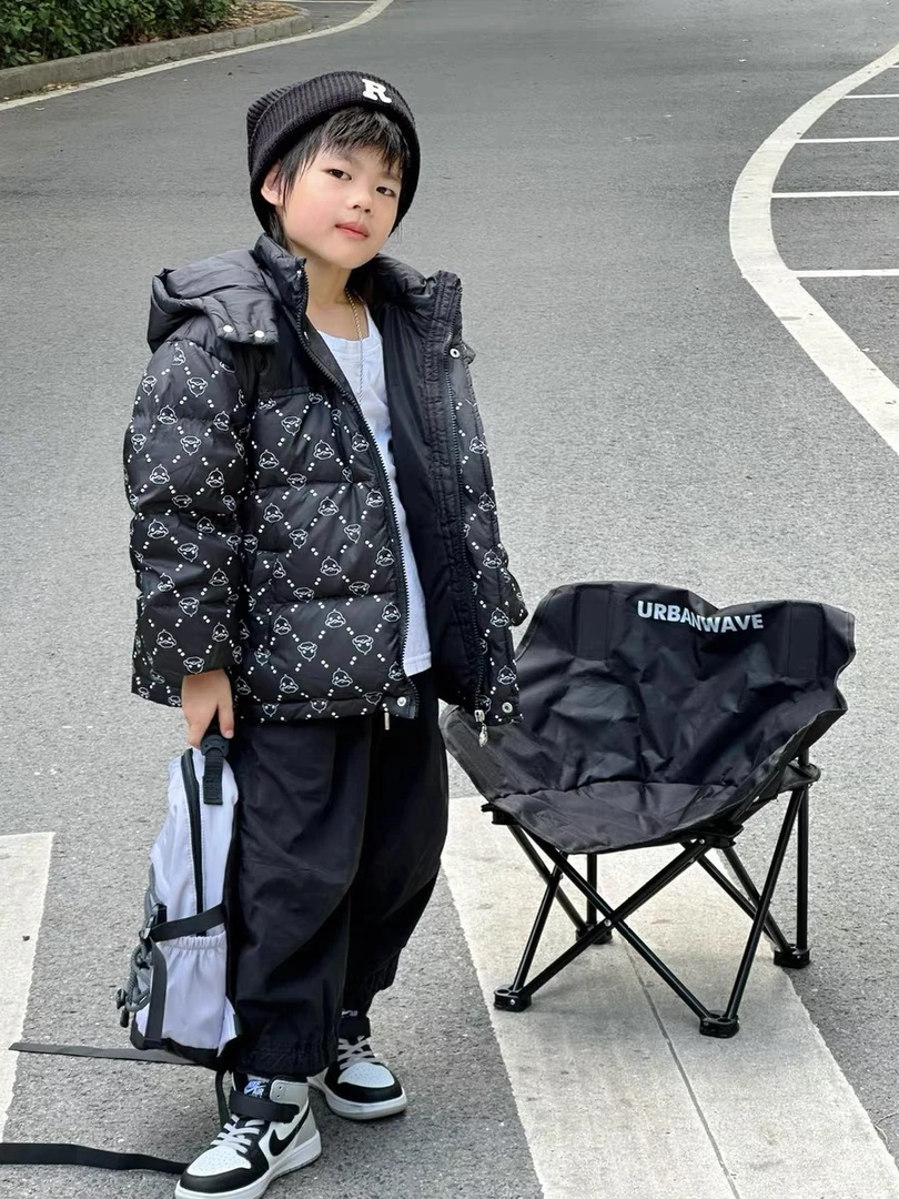 29冬季新款外套儿童女童短款时尚亲子连帽加厚保暖男童宝宝印花