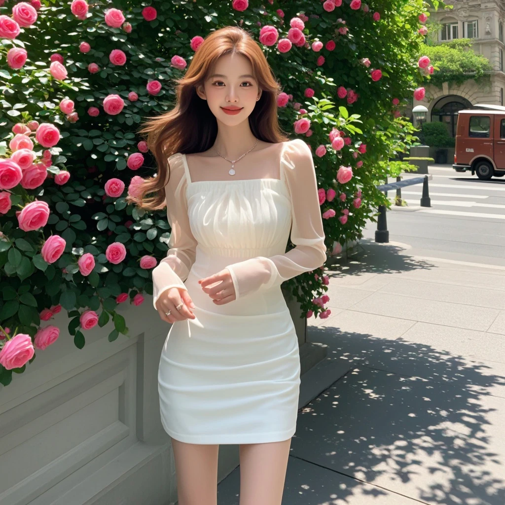 2025夏季新款拼接网纱袖连衣裙气质优雅白色包臀裙法式风长袖裙子