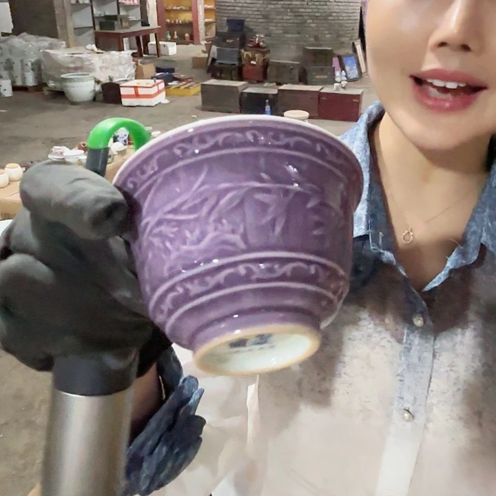 摆件景德镇高温陶瓷紫色梅兰竹菊