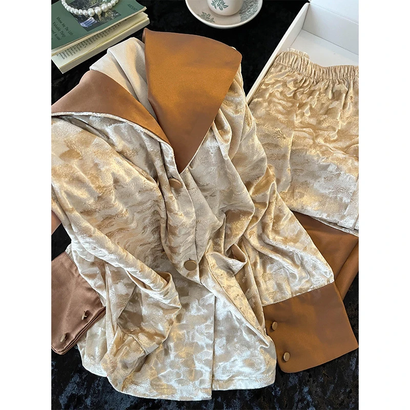 新款高级感金丝绒女款秋季小众保暖大码长袖长裤家居服套装