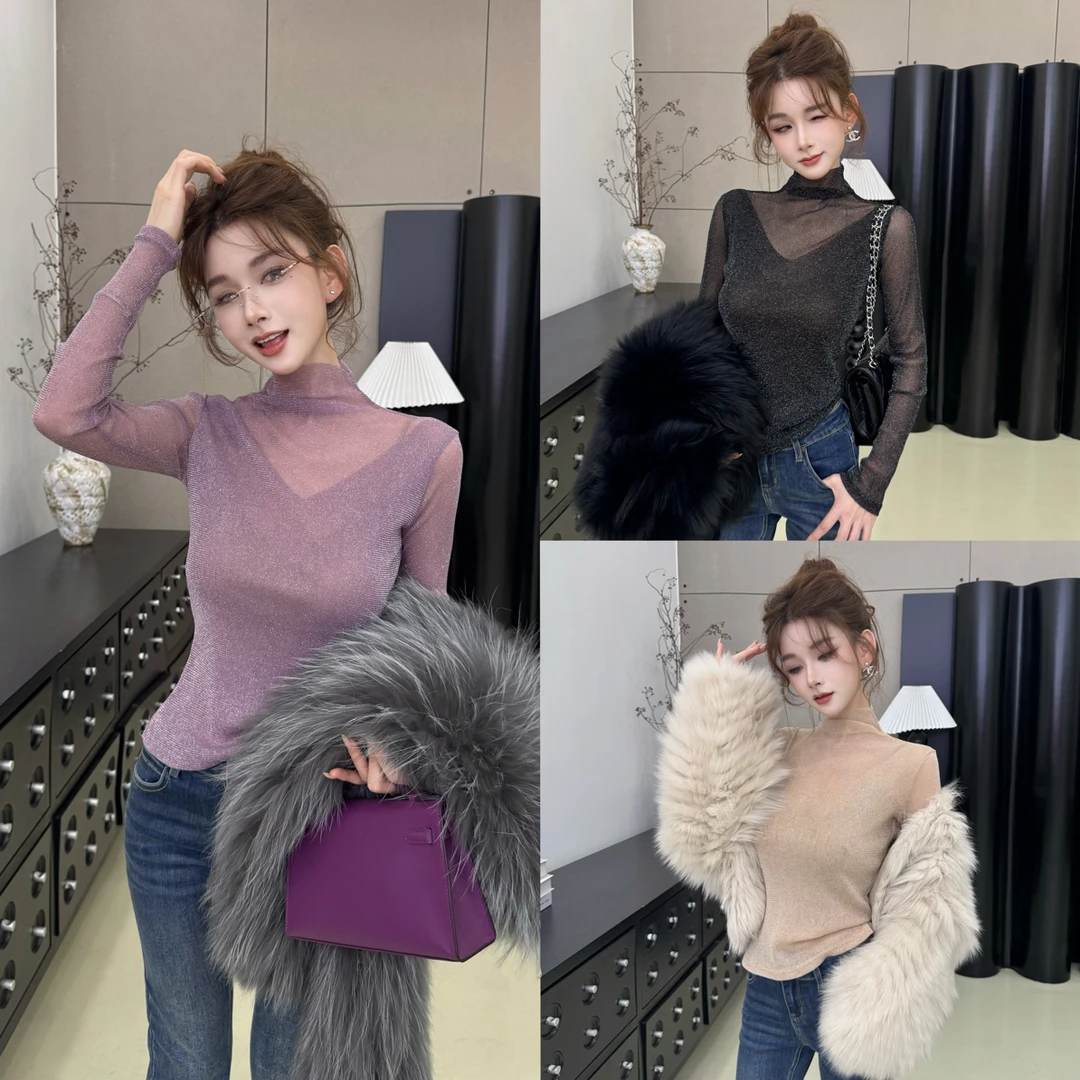 【繁星闪闪】高级感法式星空堆堆领长袖打底衫上衣