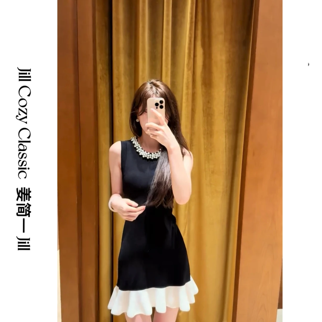 【姜简一JILL】设计师高级感法式珍珠拼接2025夏季新款连衣裙890