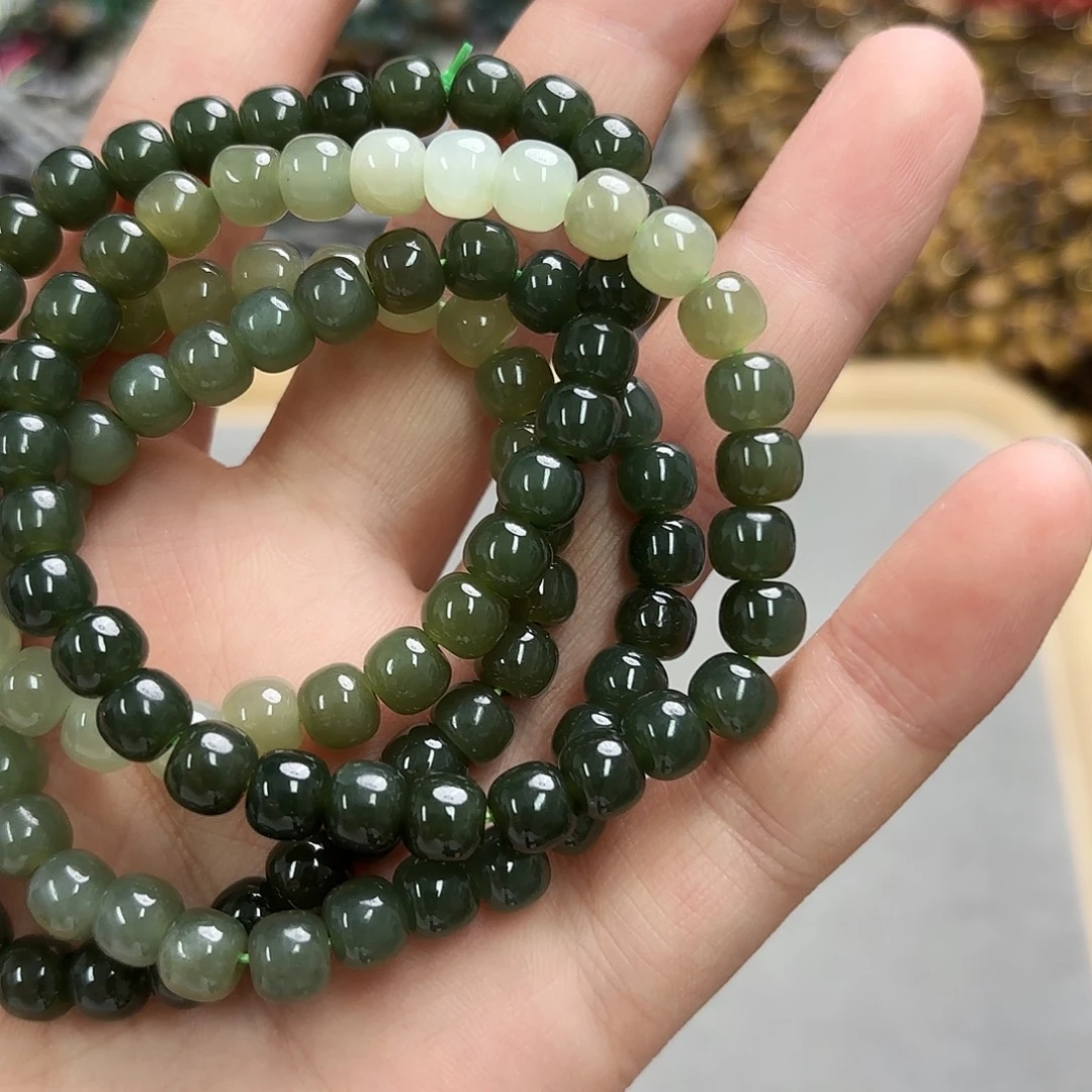 玛瑙/玉髓未镶嵌珠宝半成品6×7和田渐变墩墩一圈