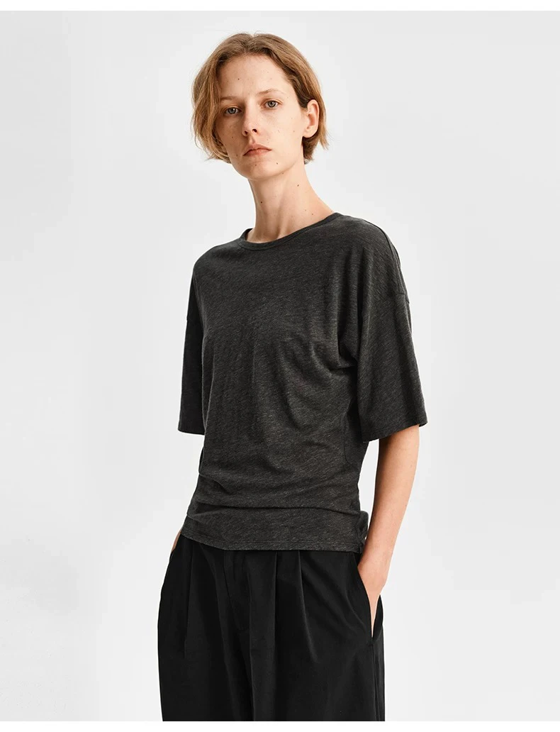 YEARLY PLAN 2025年春季新款圆领短袖上衣棉丝混纺随性宽松T恤