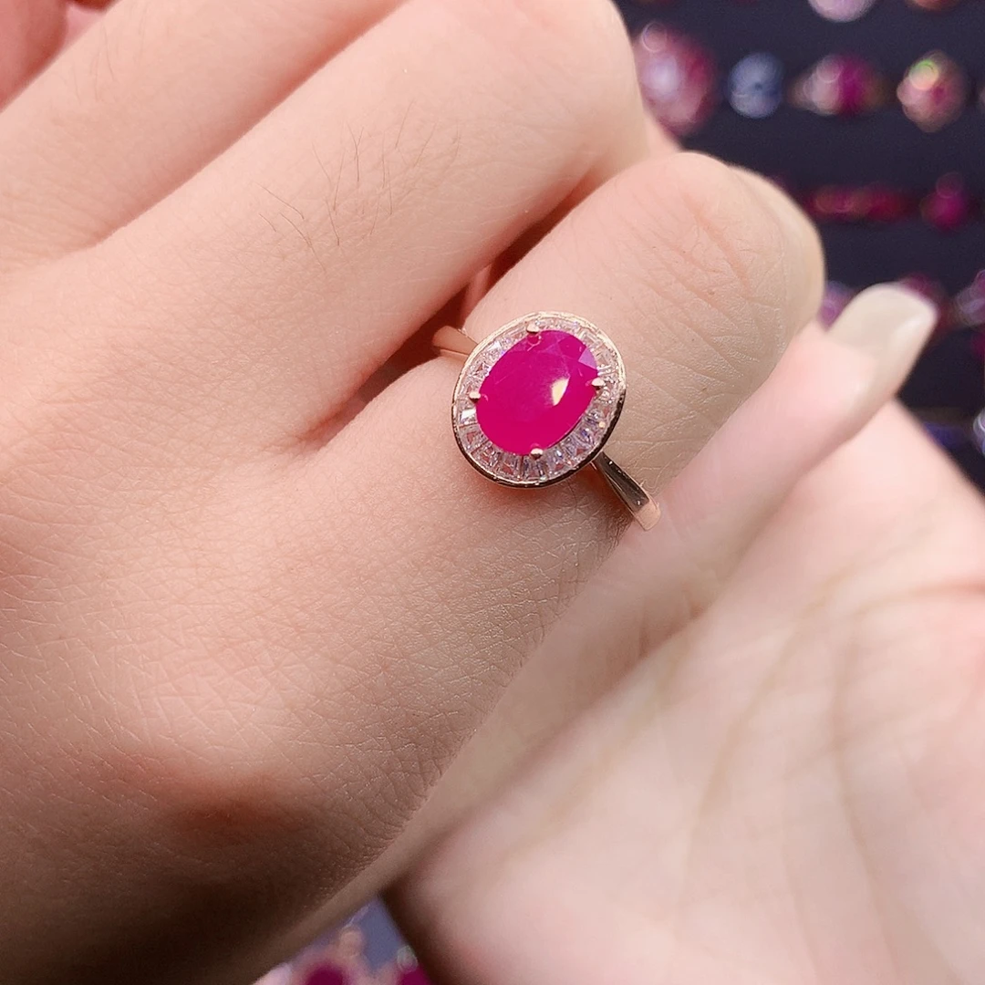 戒指银S925镶嵌红宝石