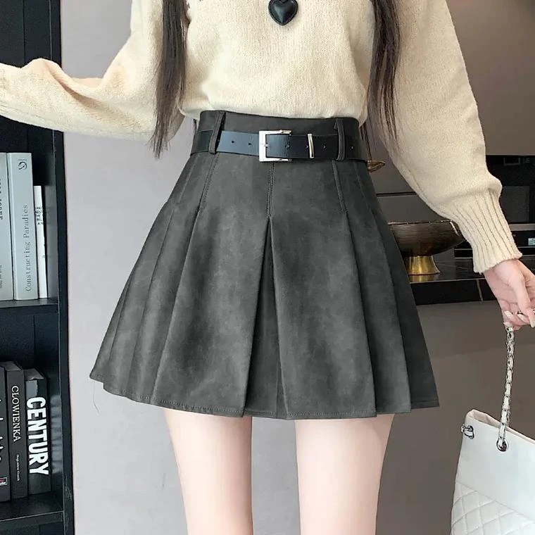 【601-800】秋冬新款PU皮高腰显瘦包臀A字半身短裙春秋时尚百搭