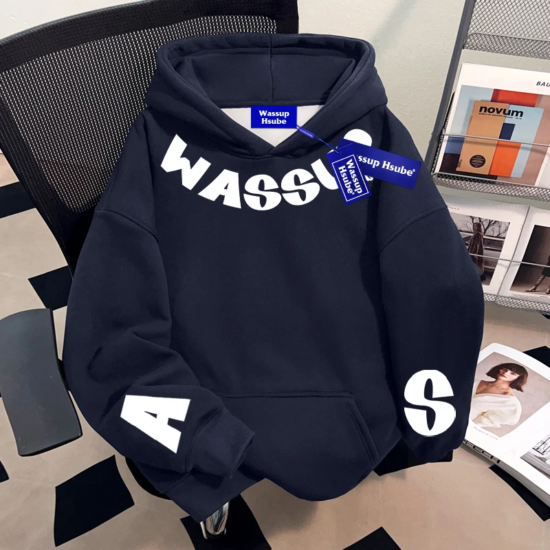 WASSUP HSUBE美式潮酷高街男士连帽卫衣重磅国潮牌青少年上衣外套