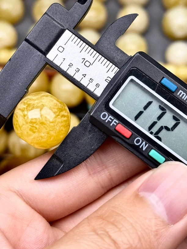 17.2mm俄料国矿一级料浓瓷白妖孽虎皮纹千层雪橘底金溶洞蜜蜡圆珠