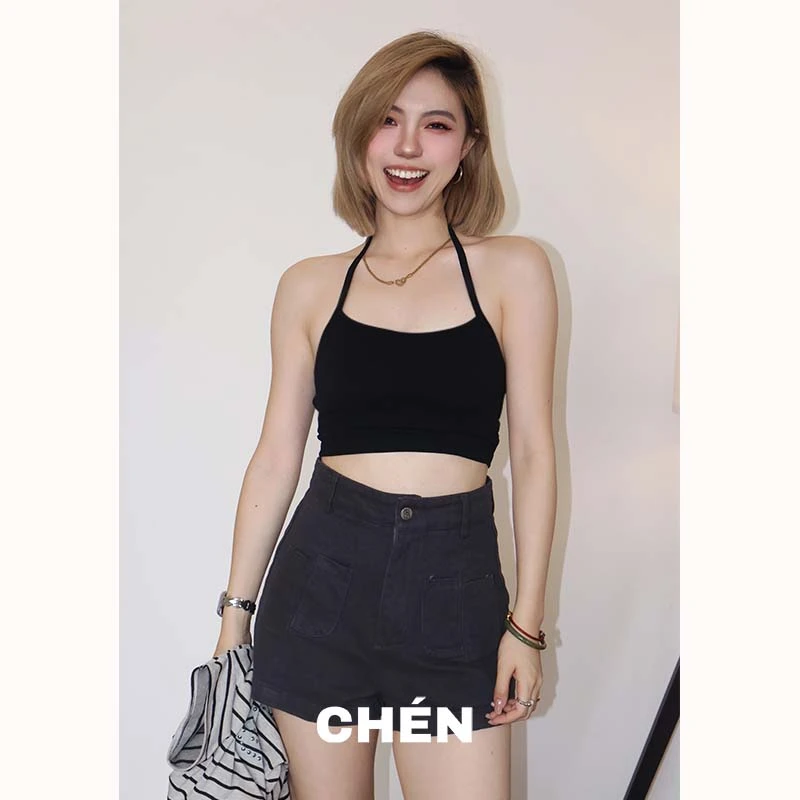 【挂脖背心】晨总自制休闲百搭通勤挂脖外穿显瘦瑜伽无袖背心女