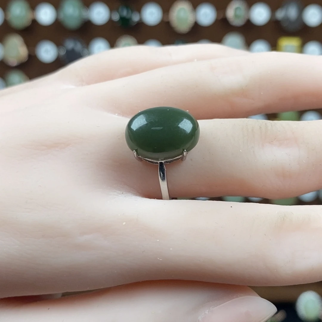 和田玉（青玉）戒指银S925镶嵌