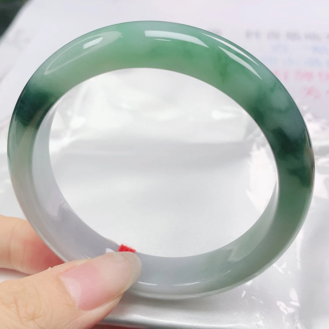 翡翠未镶嵌手镯翡翠57.3半山水飘深花正圈