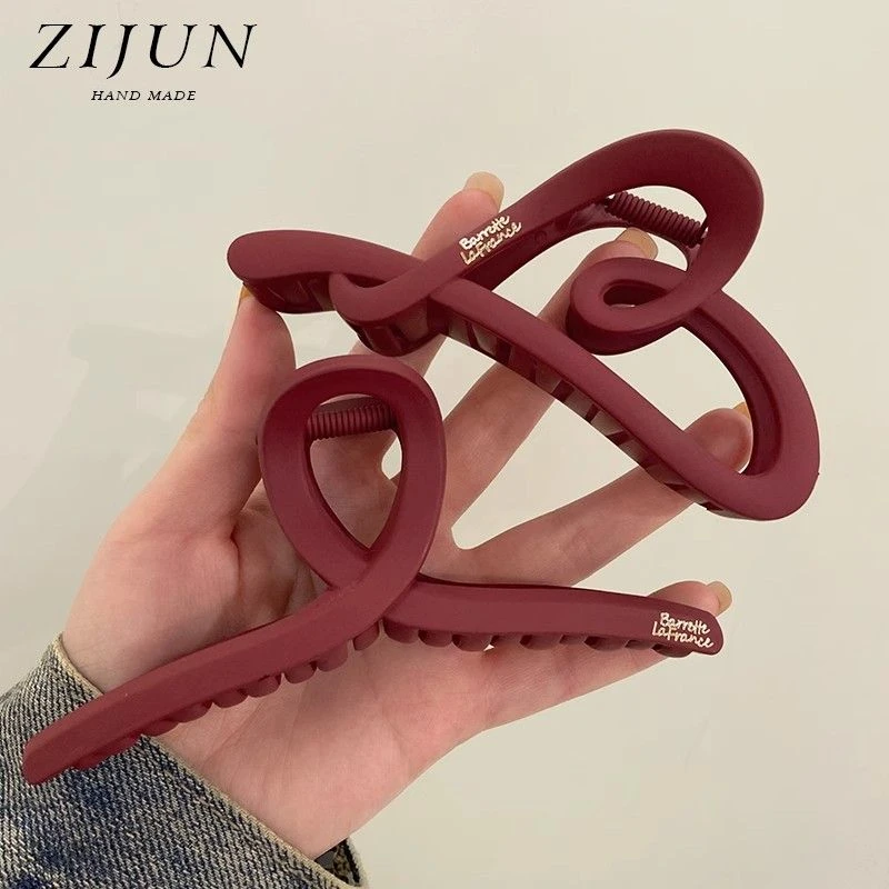 法式酒红色爱心抓夹磨砂大号盘发鲨鱼夹子复古红金标发量多发卡