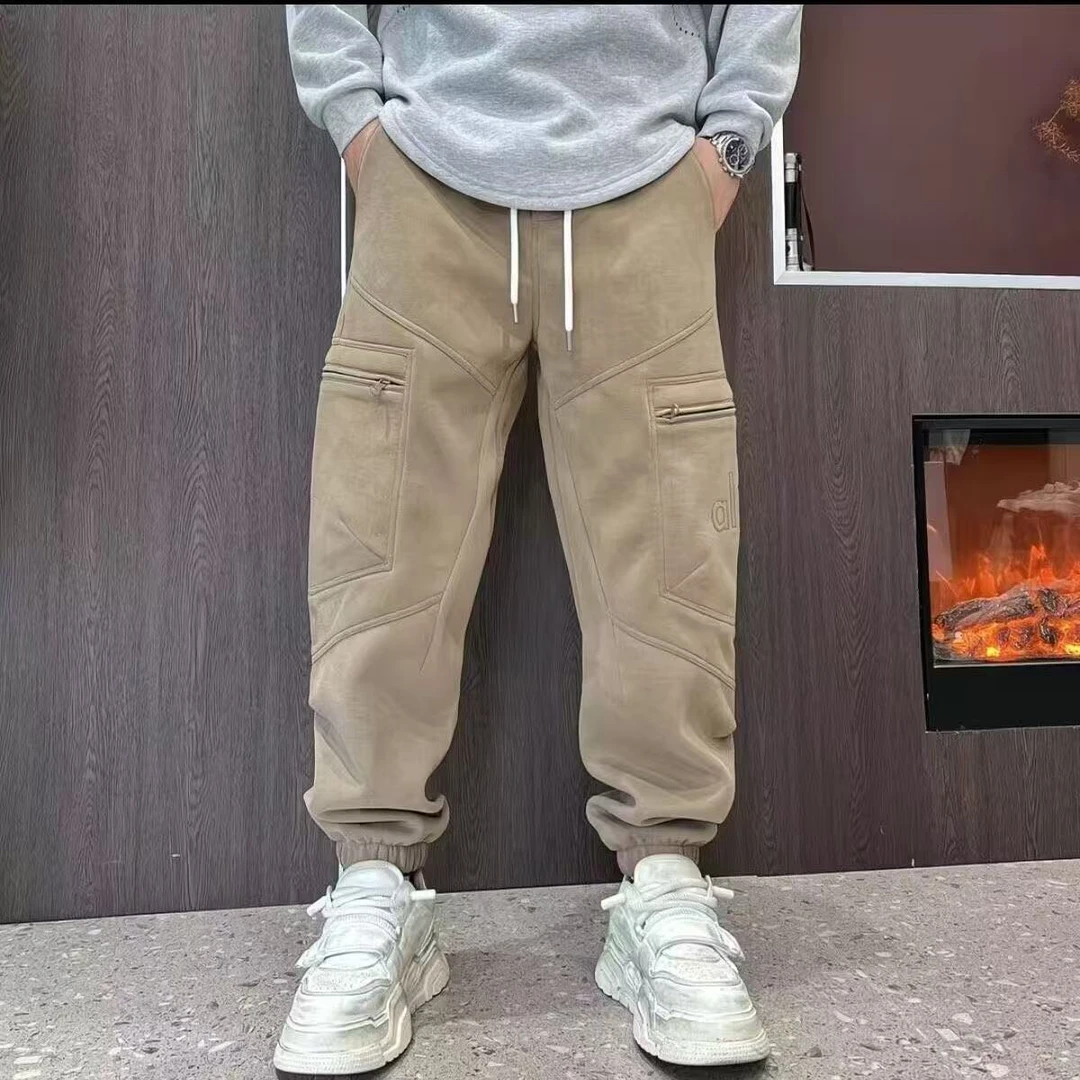 轻奢时尚男士帅气加绒运动休闲裤冬季潮流痞帅字母拼接哈伦束脚裤