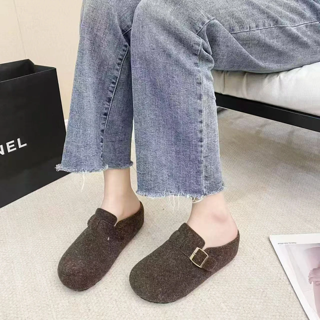 厚底毛毛包头半拖勃肯鞋女秋冬保暖防滑一脚蹬外穿