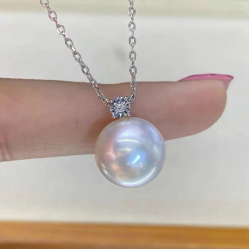 12mm天然珍珠银扣经典吊坠白色强光