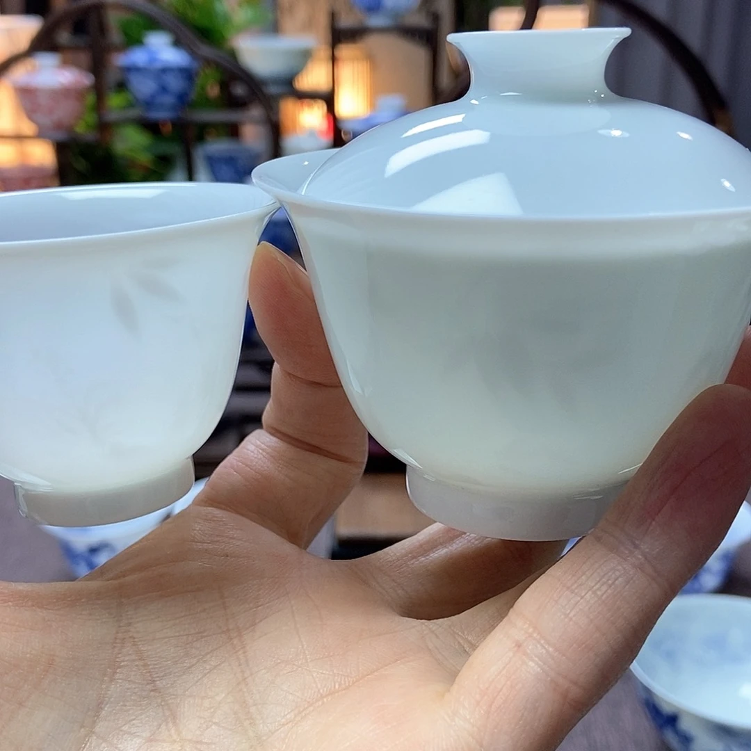 Q*U微瑕脱胎瓷内模印暗刻清风竹影套组