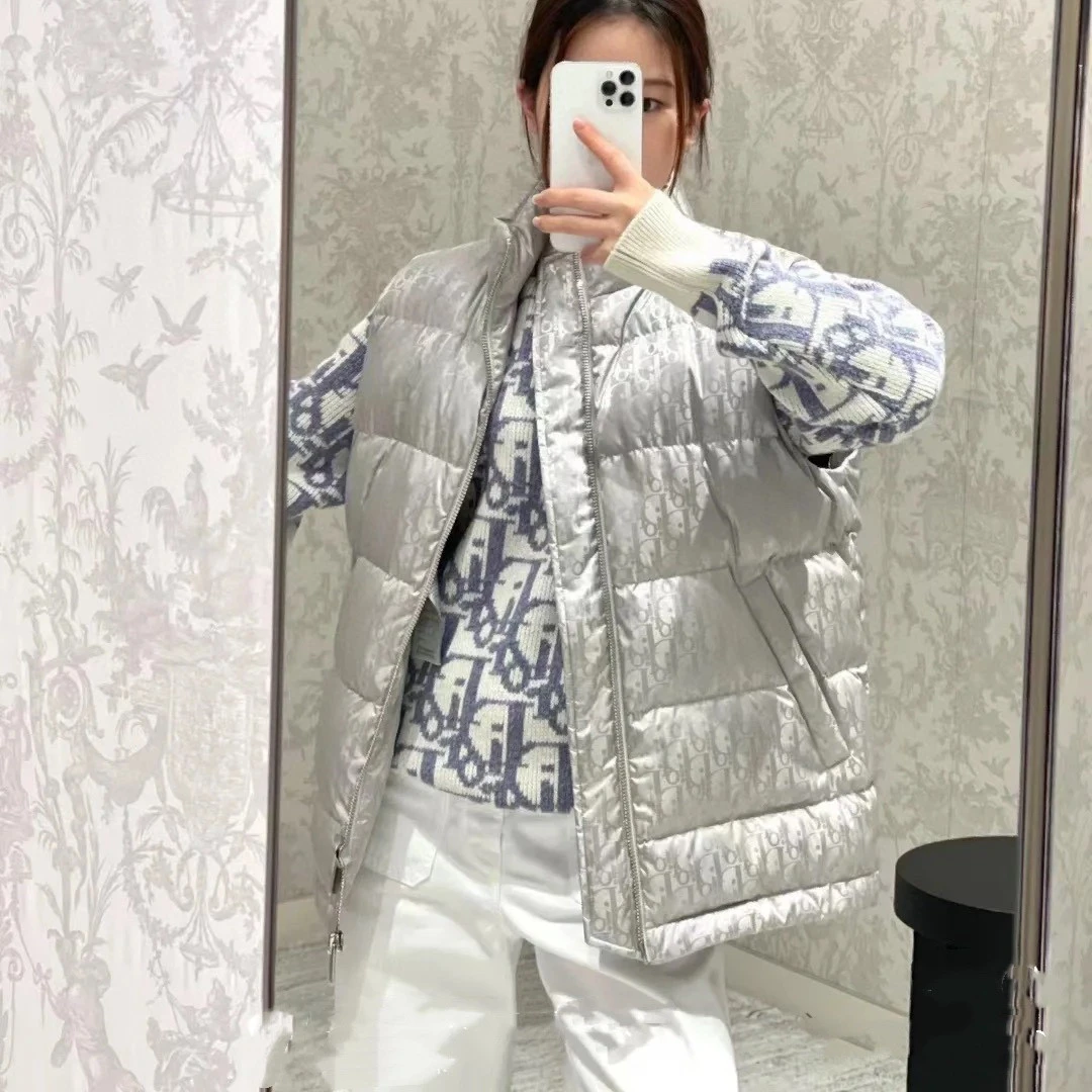 2号链接 广州深圳南油货专属经典亮面提花字母白鹅绒马甲背心