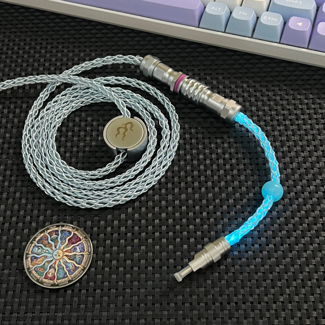 8K磁轴键盘线RGB渐变光单晶铜客制化DIY航插线磁吸铭牌键盘航插线