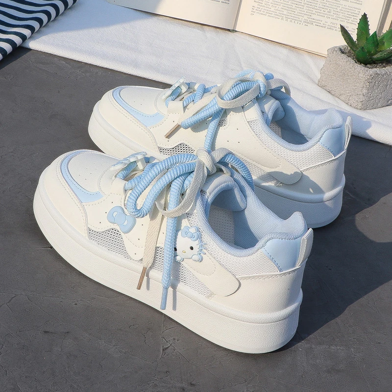 哈喽Kitty可爱卡通网面厚底透气小白鞋女ins2026春季新款百搭板鞋