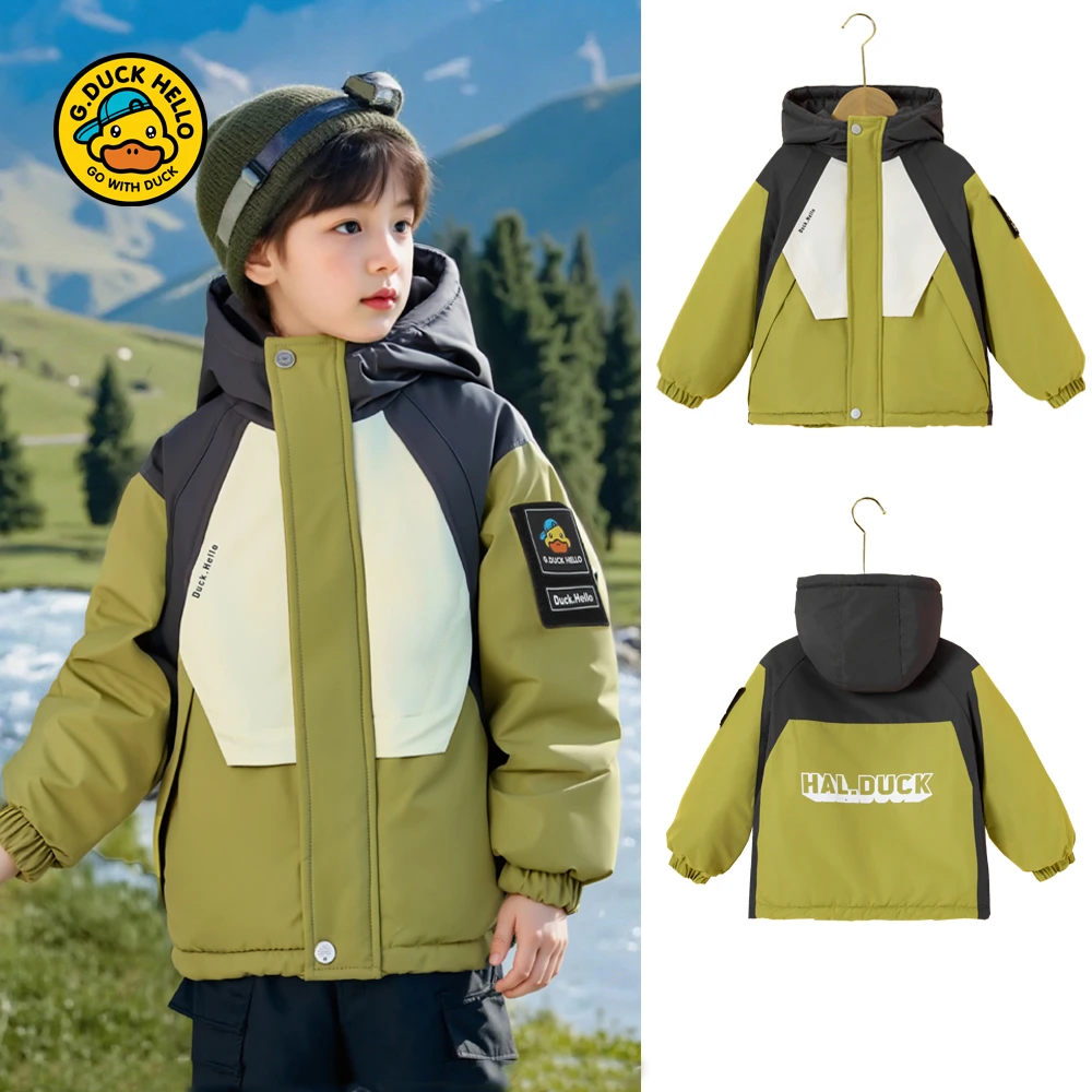 【专柜新款】宝宝新款男童韩版连帽加绒夹棉冲锋衣男童帅气炸街外套