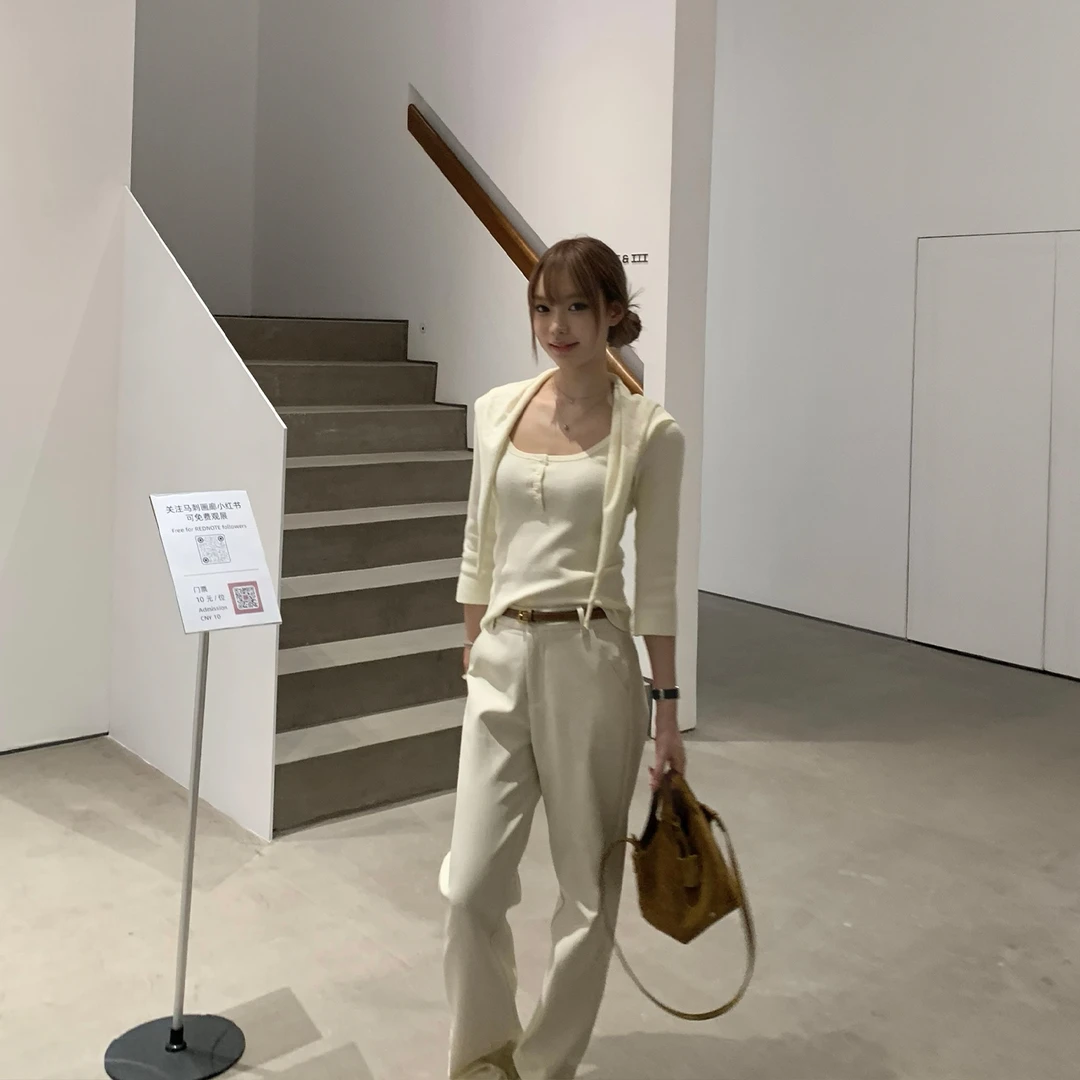 「超火的头巾款Knit top」松弛万搭 七分袖针织上衣含头巾 长裤套装