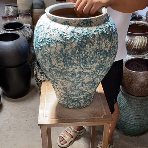 紫砂花盆口21高度41青花瓷