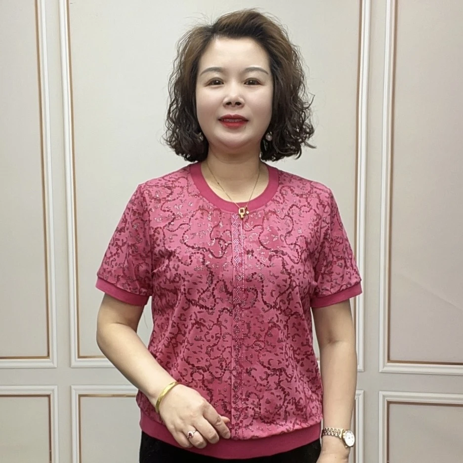 2025夏季时尚新款洋气减龄宽松薄款女士气质显瘦百搭短袖妈妈装