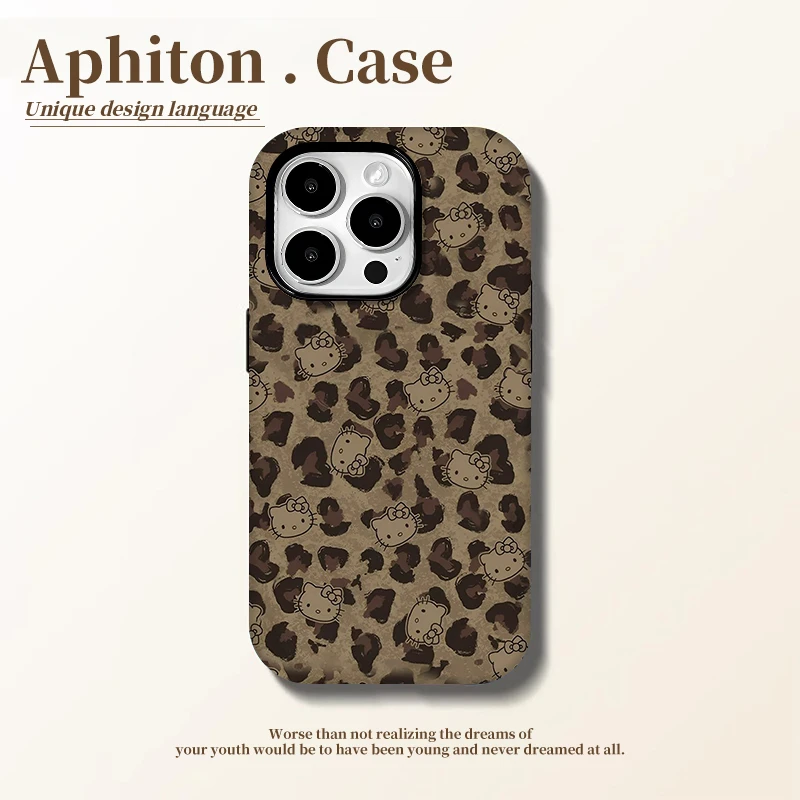 奥菲顿棕豹纹kt头适用苹果16菲林二合一手机壳华为vivooppo小米15