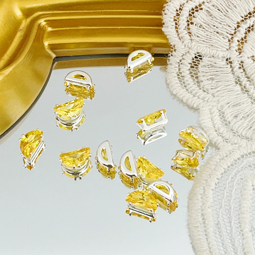 左夕M6460【20个银底黄色升级4*8月亮爪钻】高保色铜镀银DIY配饰