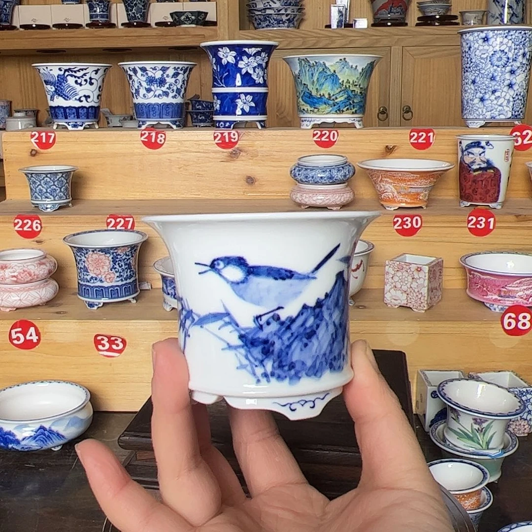 墨奈手绘陶瓷花盆内口6.5高6.5