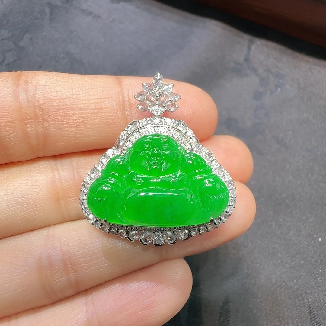 翡翠吊坠(不含链)18K金镶嵌