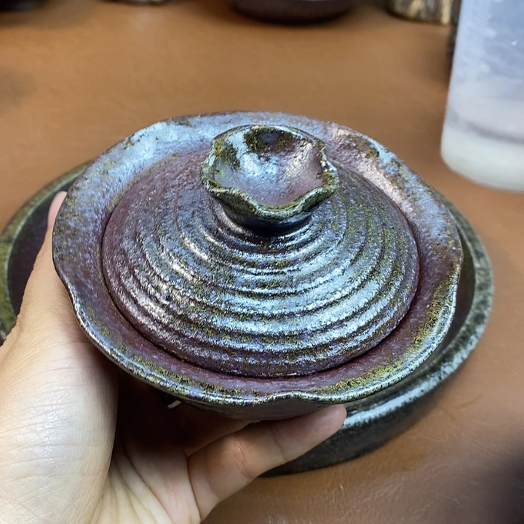 壶柴烧粗陶花瓣盖碗一物一拍130