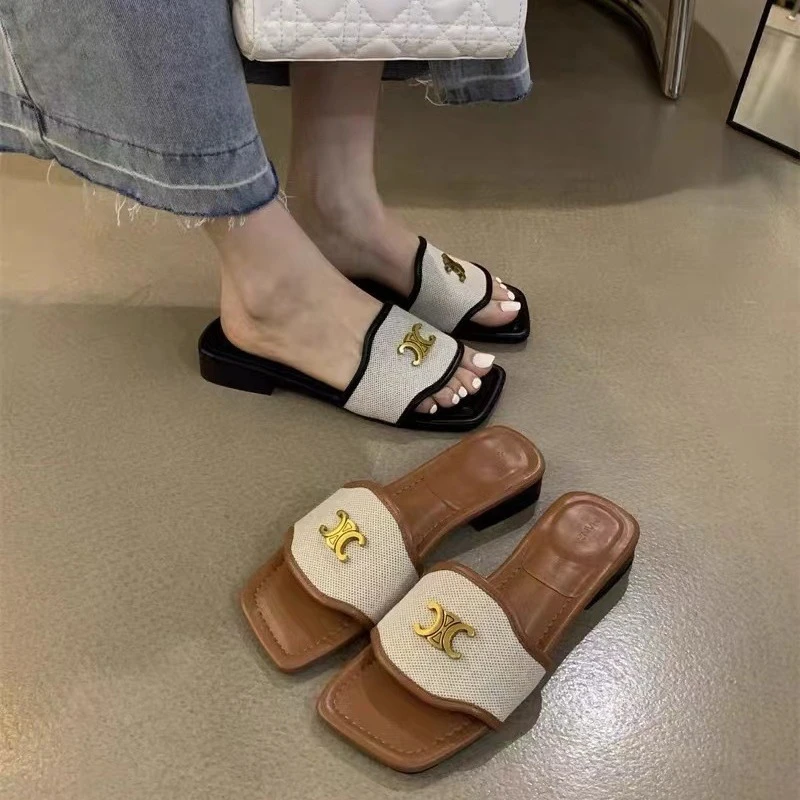 KROCHE&CHEN老钱风法式平底拖鞋女夏季度假沙滩时尚百搭凯旋门露