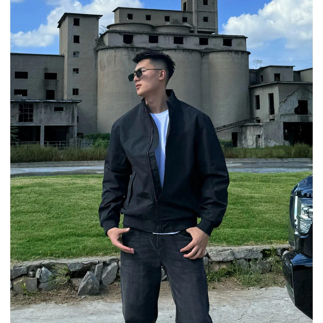 LINYU美式硬汉立领夹克秋季纯色显型三防百搭工装飞行外套棉服男