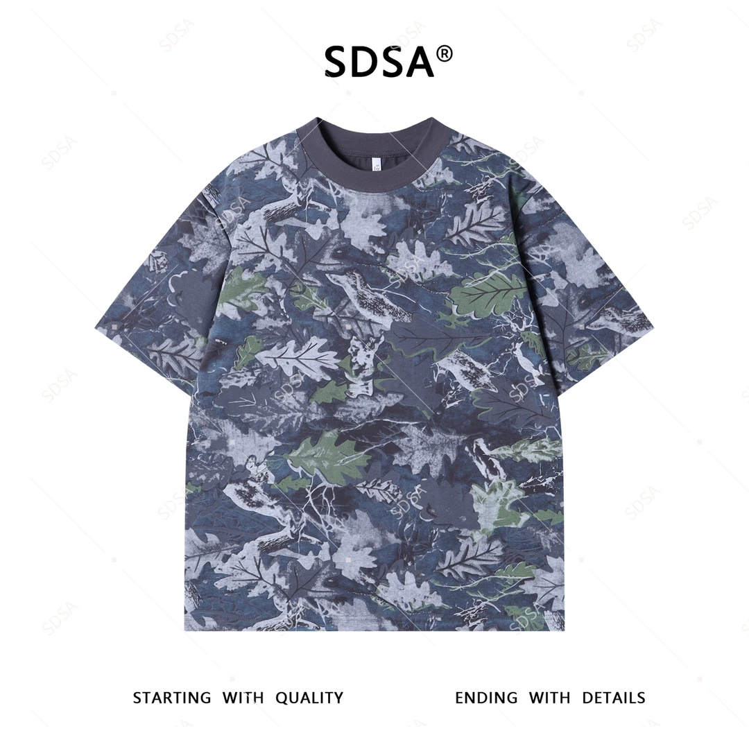 SDSA夏季新款男士痞帅潮流树叶印花圆领短袖T恤小众设计时尚百搭