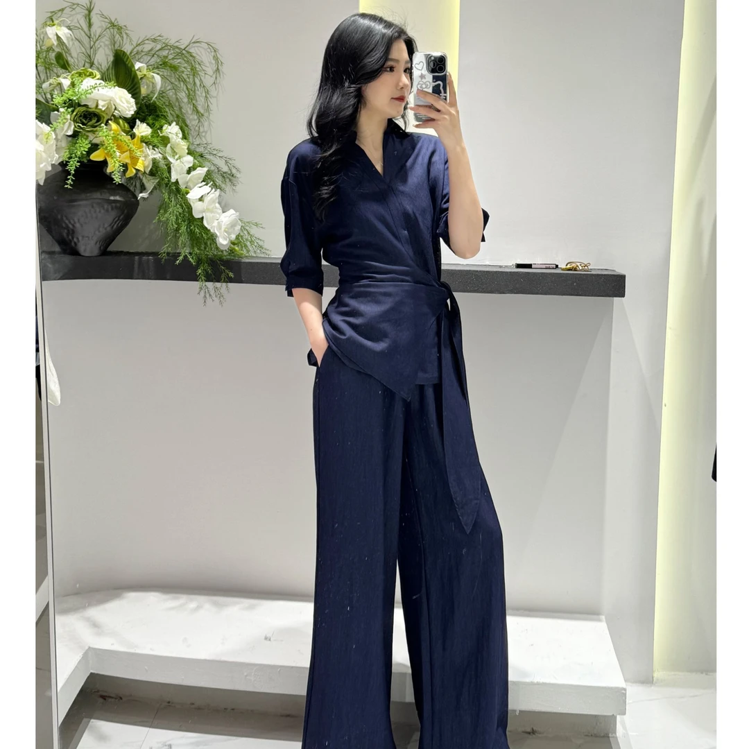 【YI家服饰】夏季新款高级感气质收腰显瘦高腰裤子两件套装8815