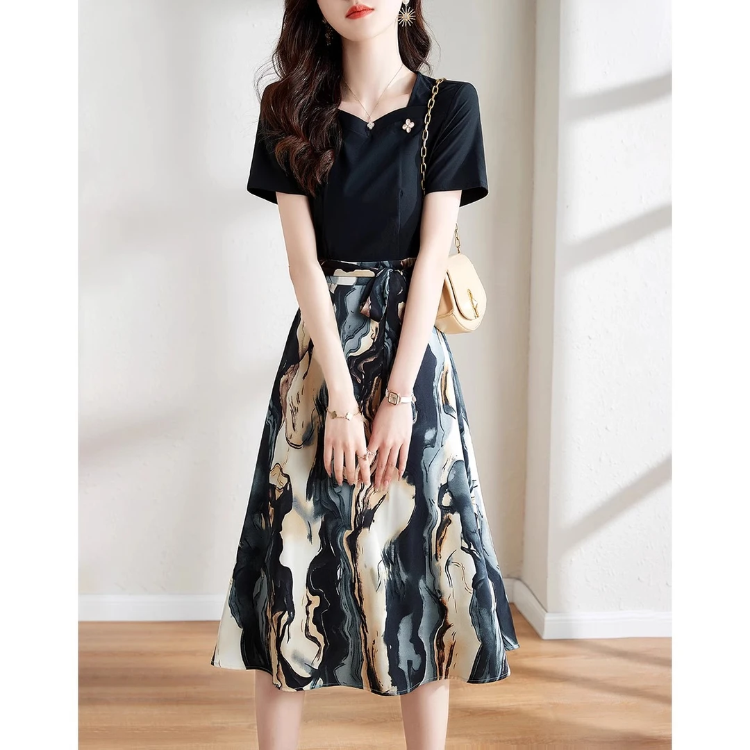 假两件休闲女装显瘦拼接连衣裙2025夏季新款宽松遮肚别致女士裙子