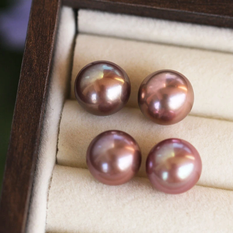 【牛油果紫珠】紫色大珍珠耳钉约12-13mm S925银 多样性发货发一