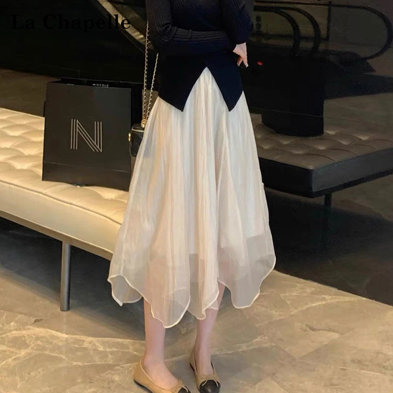 La Chapelle/拉夏贝尔韩系半身裙女波浪褶a裙网纱不规则仙女裙子
