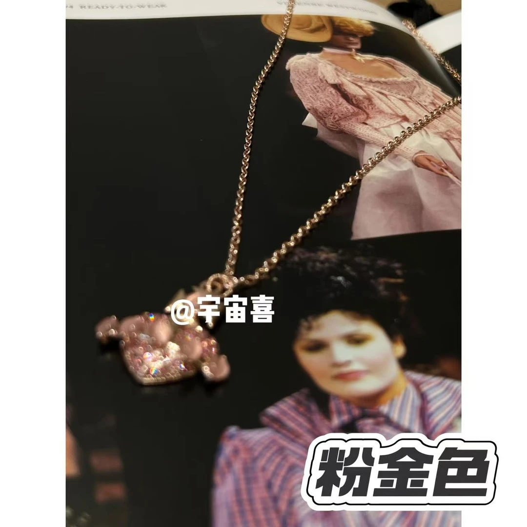 铜合金大理石项链  H3-076【粉金色爱心石头粉锆星球项链】