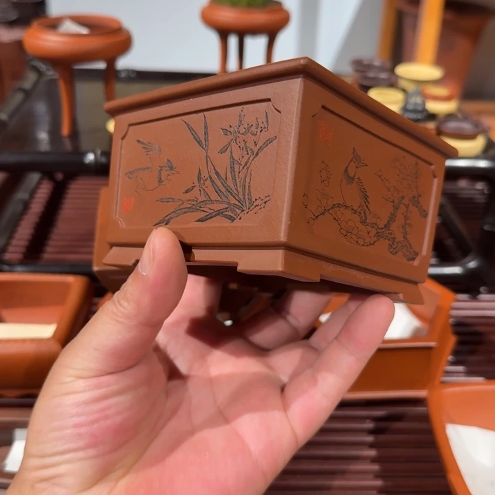 捕***风紫砂花盆原矿紫泥