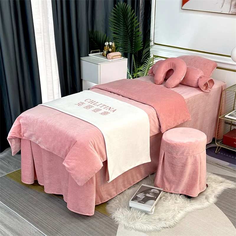 冬季宝宝绒美容床罩四件套加厚保暖美容院按摩理疗皮肤管理印logo