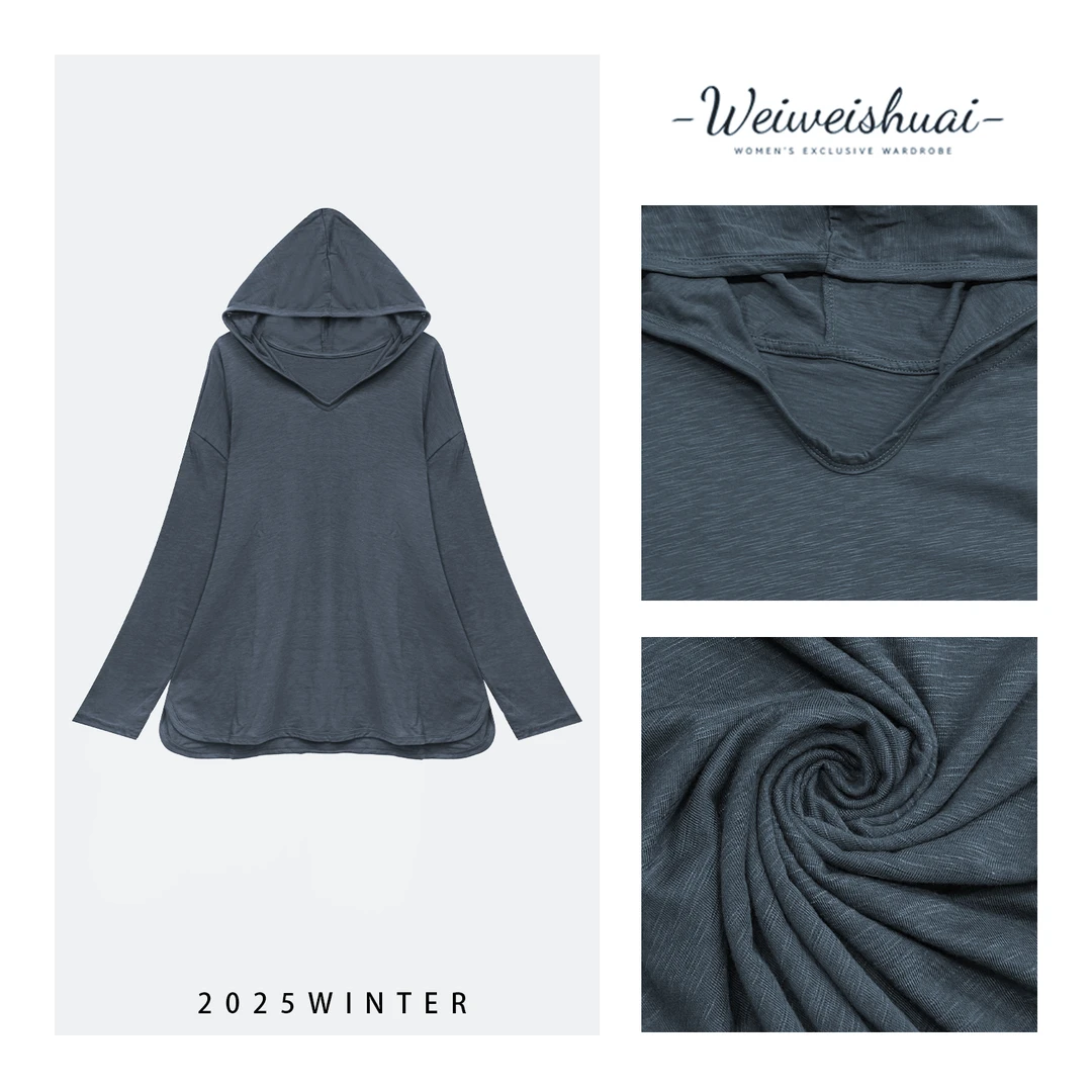 【广州微姐】休闲百搭纯色连帽套头T恤帽衫上衣N22